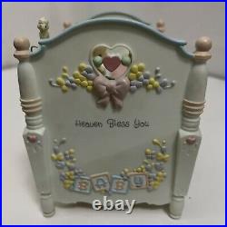 Rare Enesco Precious Moments Baby in Crib Multi Action Brahms Lullaby Music Box