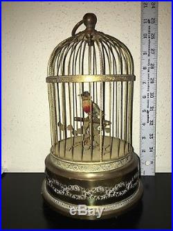 + Rare FRENCH Wind-Up Singing BIRD CAGE Automaton BONTEMS Made In France WORKS +