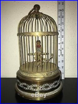 + Rare FRENCH Wind-Up Singing BIRD CAGE Automaton BONTEMS Made In France WORKS +