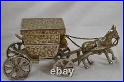 Rare Fred Zimbalist Horse Carriage Silver Metal Music Box Cart Donkey Figural