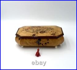 Rare Italian Sorrento Wood Swiss Reuge Music Box w Key- Plays Nadia Theme