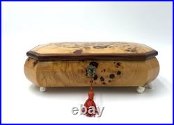 Rare Italian Sorrento Wood Swiss Reuge Music Box w Key- Plays Nadia Theme