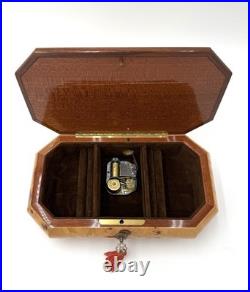 Rare Italian Sorrento Wood Swiss Reuge Music Box w Key- Plays Nadia Theme