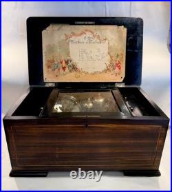 Rare Large Antique Swiss Orchestral Cylinder Music Box With Drum And Bells