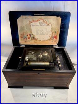 Rare Large Antique Swiss Orchestral Cylinder Music Box With Drum And Bells