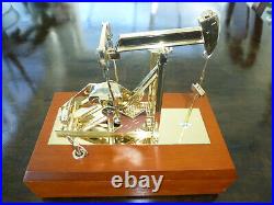 Rare Vintage Crude Oil Pump Music Box Automaton Gilt Gold Pump / Wooden Case