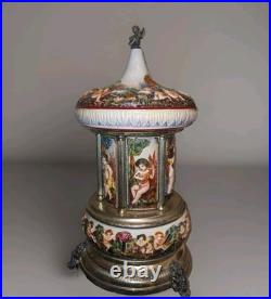Rare Vintage REUGE SIMU Capodimonte Italy Cherub Music Carousel Lipstick Holder