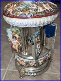 Rare Vintage REUGE SIMU Capodimonte Italy Cherub Music Carousel Lipstick Holder