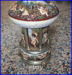 Rare Vintage REUGE SIMU Capodimonte Italy Cherub Music Carousel Lipstick Holder