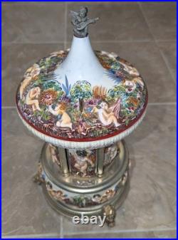 Rare Vintage REUGE SIMU Capodimonte Italy Cherub Music Carousel Lipstick Holder