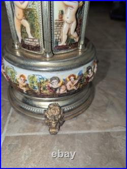 Rare Vintage REUGE SIMU Capodimonte Italy Cherub Music Carousel Lipstick Holder