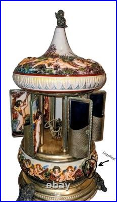 Rare Vintage REUGE SIMU Capodimonte Italy Cherub Music Carousel Lipstick Holder