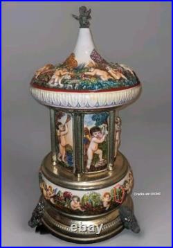 Rare Vintage REUGE SIMU Capodimonte Italy Cherub Music Carousel Lipstick Holder