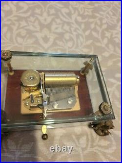 Rare Vintage Reuge 1.36 note in Crystal Music Box with Ornate Feet (1.36)