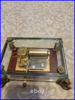 Rare Vintage Reuge 1.36 note in Crystal Music Box with Ornate Feet (1.36)