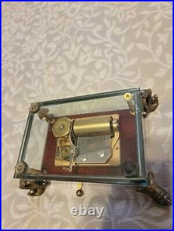 Rare Vintage Reuge 1.36 note in Crystal Music Box with Ornate Feet (1.36)