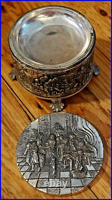 Rare Vintage Silver Lidded And Footed Colonial Musical Powder Box