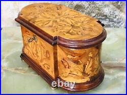 Rare Vintage Swiss Reuge Cylinder Music Box W Unusual Mahogany Case Hand Painted