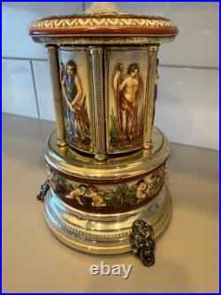 Rare Vintage Swiss Reuge Dancing Ballerina Music Box Carousel Items Holder
