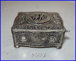 Rare antique ornate sterling silver German singing bird mechanical music box