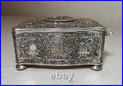 Rare antique ornate sterling silver German singing bird mechanical music box