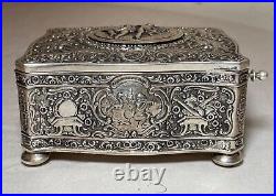 Rare antique ornate sterling silver German singing bird mechanical music box