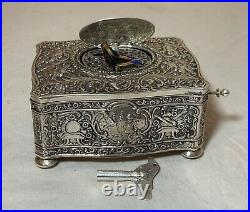 Rare antique ornate sterling silver German singing bird mechanical music box