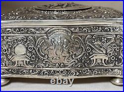 Rare antique ornate sterling silver German singing bird mechanical music box