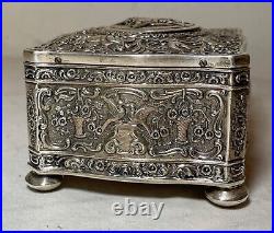 Rare antique ornate sterling silver German singing bird mechanical music box