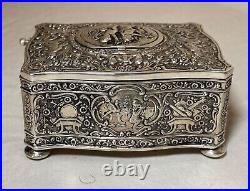 Rare antique ornate sterling silver German singing bird mechanical music box