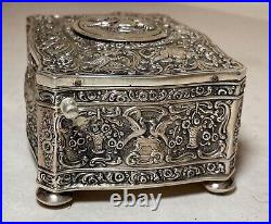 Rare antique ornate sterling silver German singing bird mechanical music box