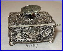 Rare antique ornate sterling silver German singing bird mechanical music box