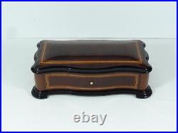 Reuge 144 Note Music Box w Curved Burr Walnut & Inlaid Rosewood Banding Gershwin
