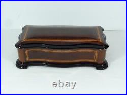 Reuge 144 Note Music Box w Curved Burr Walnut & Inlaid Rosewood Banding Gershwin
