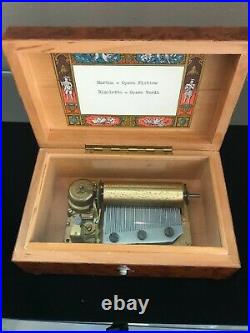 Reuge 2 Tune 30 Note Music Box Made in Switzerland Birdseye Maple, Plays Well