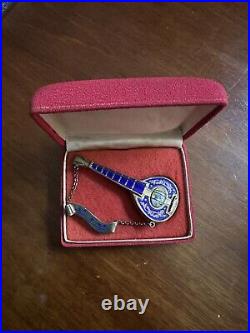 Reuge. 925 Sterling Enameled Swiss Made Music Box Brooch Withcase