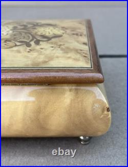 Reuge Anniversary Waltz Wood Music Musical Jewelry Trinket Box Flower Inlay