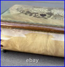 Reuge Anniversary Waltz Wood Music Musical Jewelry Trinket Box Flower Inlay