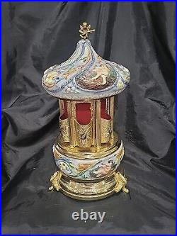 Reuge Capodimonte Carousel Music Box GOLD PLATED WithCHERUBS PLAYS GOLDEN LEAF 13