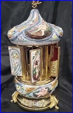 Reuge Capodimonte Carousel Music Box GOLD PLATED WithCHERUBS PLAYS GOLDEN LEAF 13