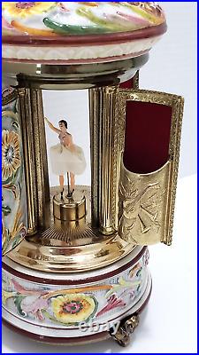 Reuge Capodimonte Musical Carousel Music Box Lipstick Holder Ballerina Dancing