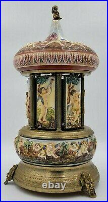 Reuge Capodimonte Porcelain Cherub Carousel Music Box Made In Italy