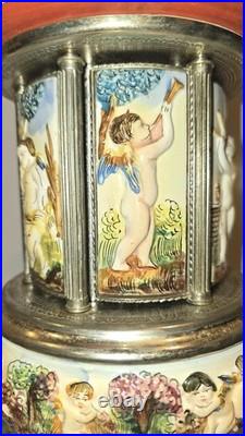 Reuge Capodimonte Porcelain Musical Lipstick Cigarette Carousel Music Box Italy