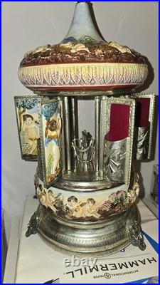 Reuge Capodimonte Porcelain Musical Lipstick Cigarette Carousel Music Box Italy