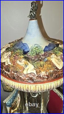 Reuge Capodimonte Porcelain Musical Lipstick Cigarette Carousel Music Box Italy