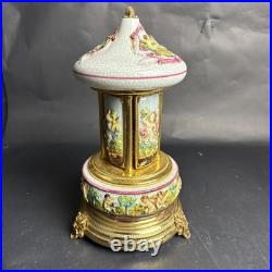 Reuge Capodimonte Porcelain Musical Lipstick Cigarette Carousel Music Box Rare