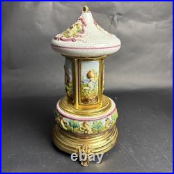 Reuge Capodimonte Porcelain Musical Lipstick Cigarette Carousel Music Box Rare