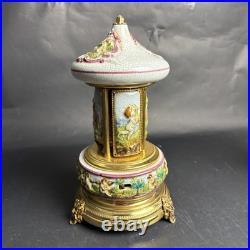 Reuge Capodimonte Porcelain Musical Lipstick Cigarette Carousel Music Box Rare