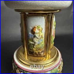 Reuge Capodimonte Porcelain Musical Lipstick Cigarette Carousel Music Box Rare