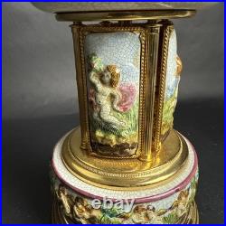 Reuge Capodimonte Porcelain Musical Lipstick Cigarette Carousel Music Box Rare